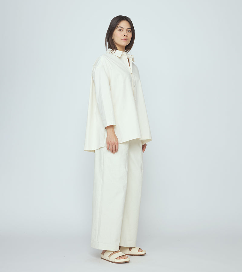 Signature Unisex 3/4 Button Up | Rice White